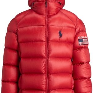 Polo by Ralph Lauren Red Quilted Down Puffer Jacket with Hood